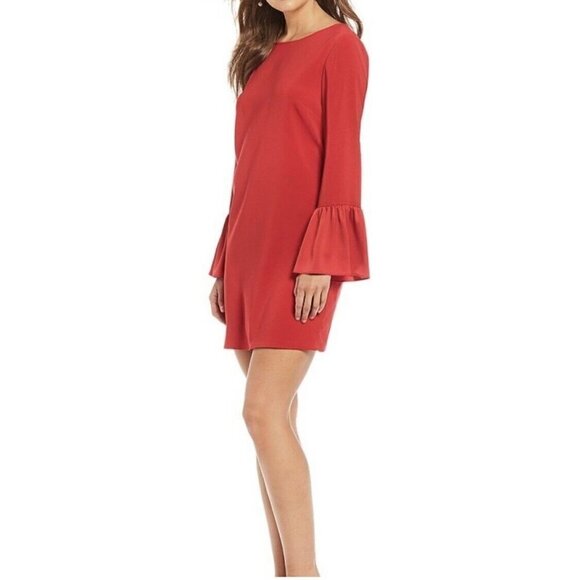 Cremieux Sz 4 Red Ruffle Bell Sleeve Shift Dress S Daniel Nordstroms - Picture 1 of 8